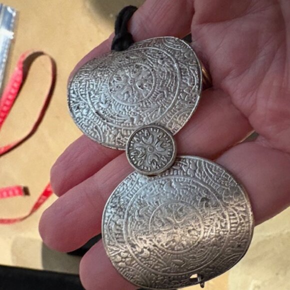 Vintage Unisex Ottoman Turkish Tibetan Coin Silver Adjustable Bracelet Leather - Picture 2 of 7